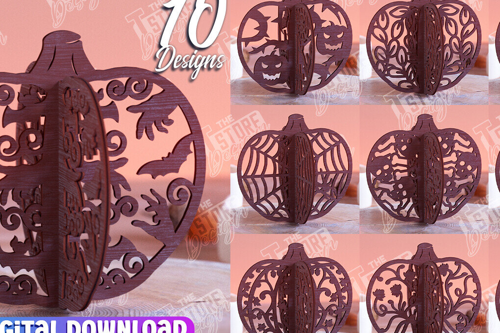 Σετ των 3 Intra απο ξύλο plywood 3mm-4mm πάχος Τρισδιάστατη δέσμη κολοκύθας αποκριών Δίασταση 8x8 cm INTRAFABR-102905047