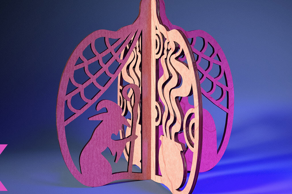 Σετ των 2 Intra απο ξύλο plywood 3mm-4mm πάχος 3D Halloween Pumpkin | Δίασταση 15x15 cm INTRAFABR-73060599