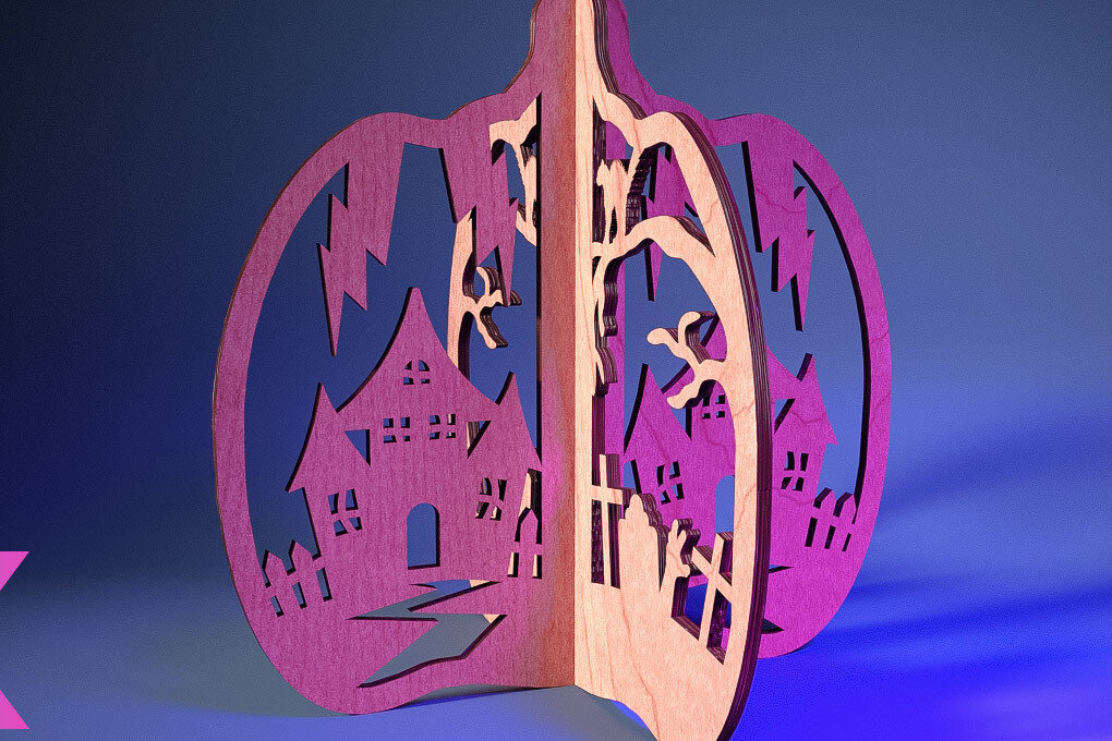 Σετ των 2 Intra απο ξύλο plywood 3mm-4mm πάχος 3D Halloween Pumpkin | Δίασταση 15x15 cm INTRAFABR-73060624