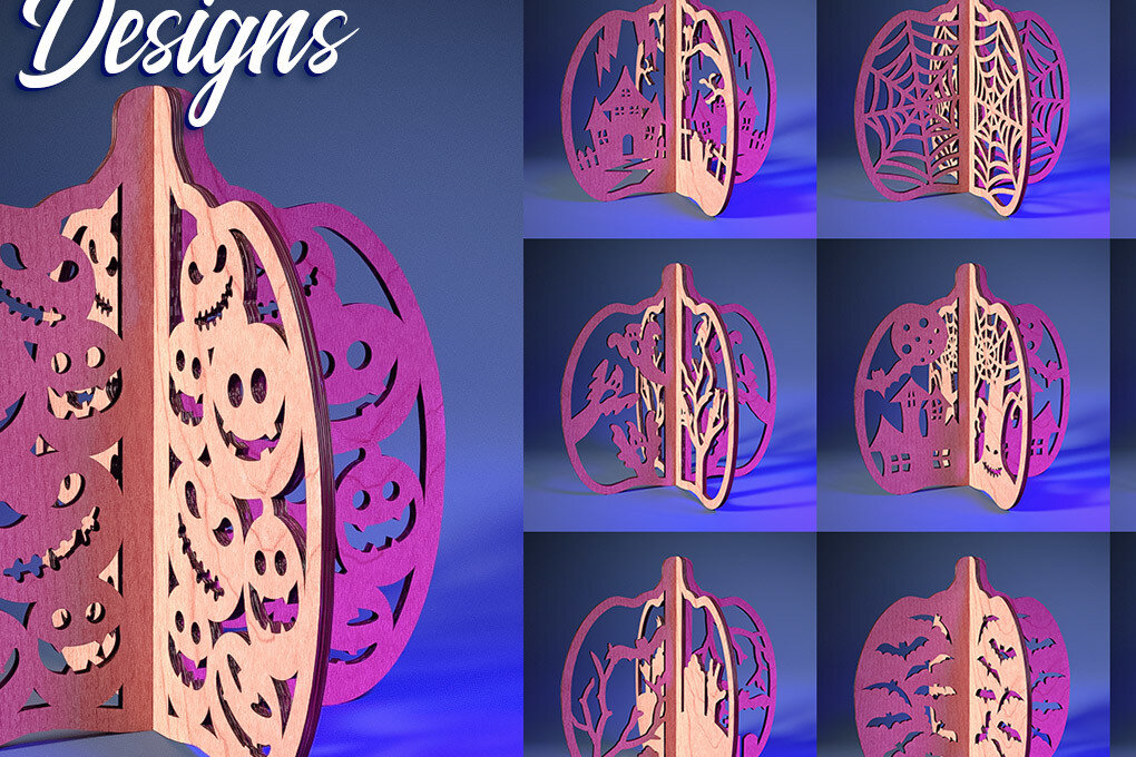 Σετ των 2 Intra απο ξύλο plywood 3mm-4mm πάχος 3D Halloween Pumpkin | Δίασταση 15x15 cm INTRAFABR-73060403