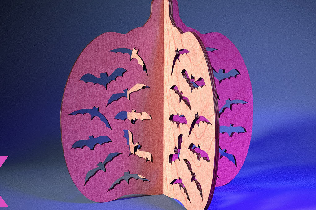 Σετ των 2 Intra απο ξύλο plywood 3mm-4mm πάχος 3D Halloween Pumpkin | Δίασταση 15x15 cm INTRAFABR-73060489