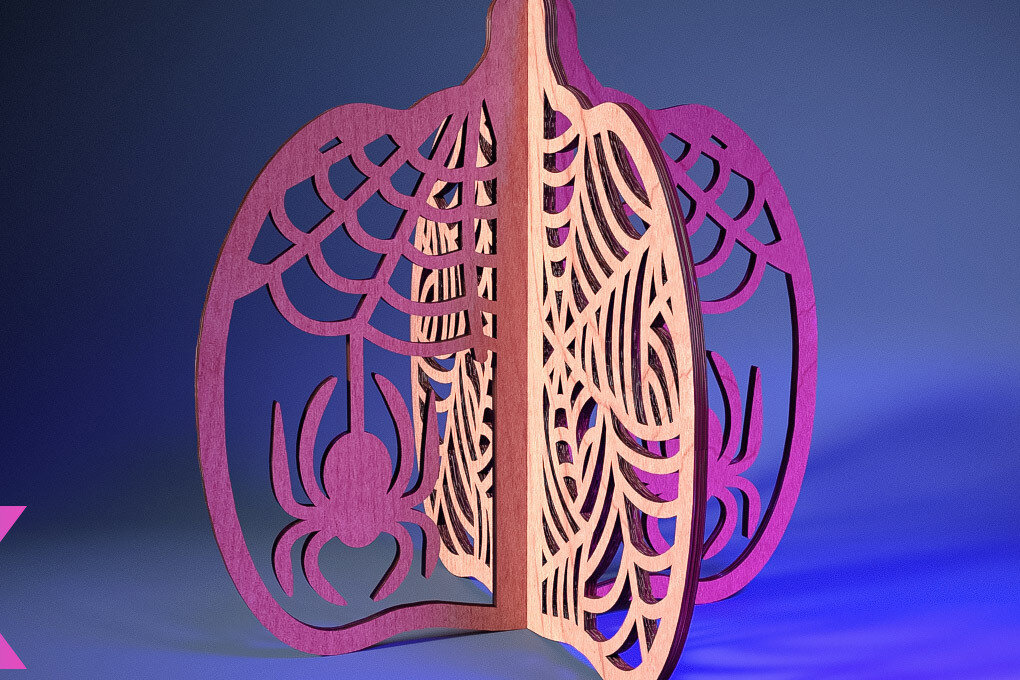 Σετ των 2 Intra απο ξύλο plywood 3mm-4mm πάχος 3D Halloween Pumpkin | Δίασταση 15x15 cm INTRAFABR-73060517