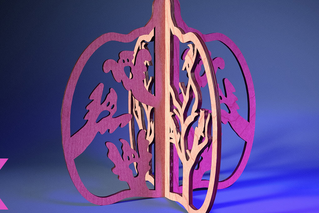 Σετ των 2 Intra απο ξύλο plywood 3mm-4mm πάχος 3D Halloween Pumpkin | Δίασταση 15x15 cm INTRAFABR-73060536