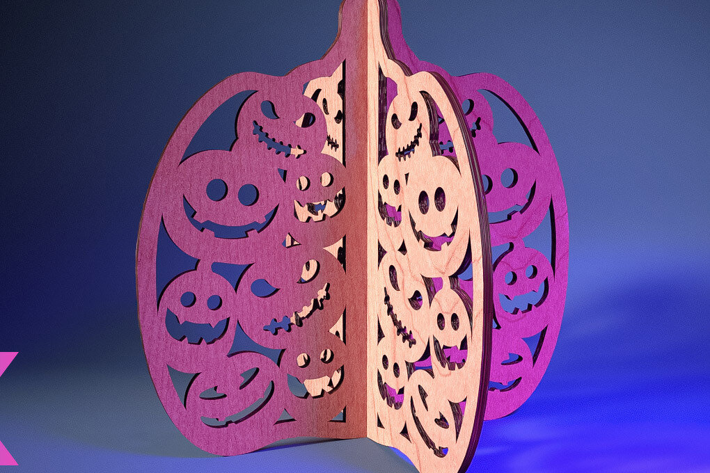 Σετ των 2 Intra απο ξύλο plywood 3mm-4mm πάχος 3D Halloween Pumpkin | Δίασταση 15x15 cm INTRAFABR-73060556