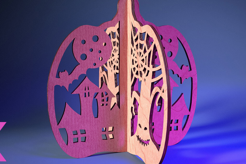 Σετ των 2 Intra απο ξύλο plywood 3mm-4mm πάχος 3D Halloween Pumpkin | Δίασταση 15x15 cm INTRAFABR-73060574