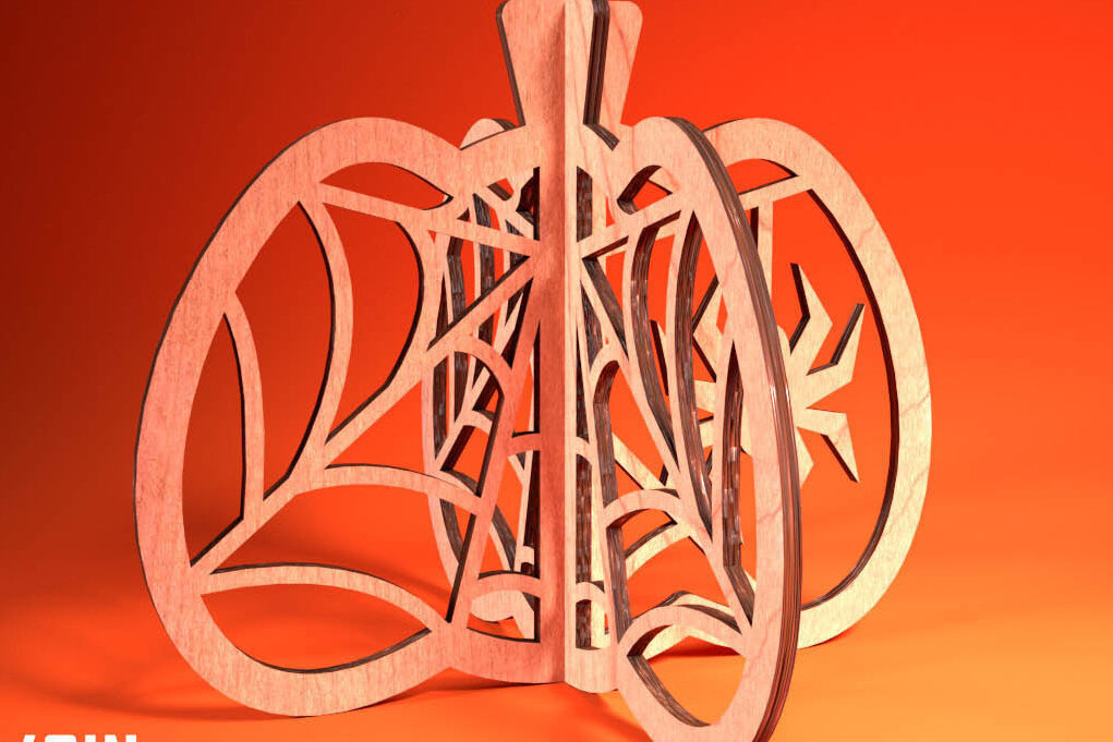 Σετ των 2 Intra απο ξύλο plywood 3mm-4mm πάχος 3D Halloween Pumpkin | Δίασταση 15x15 cm INTRAFABR-75399603