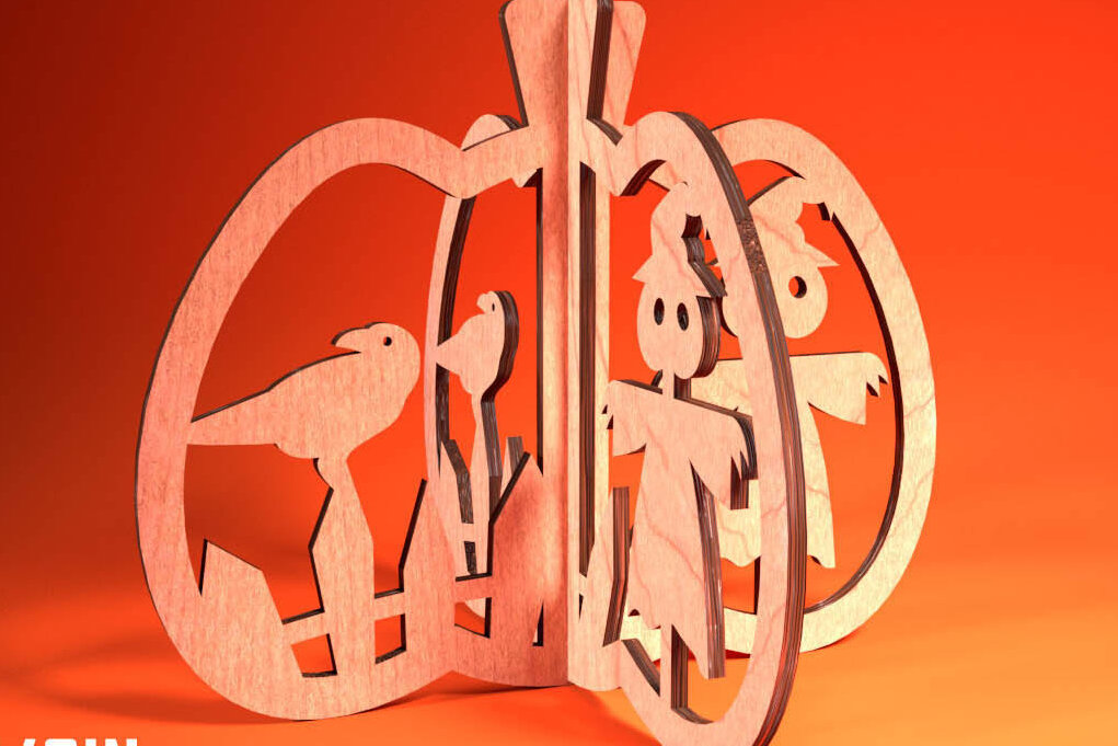 Intra απο ξύλο plywood 3mm-4mm πάχος 3D Halloween Pumpkin | Δίασταση 15x15 cm INTRAFABR-75399660