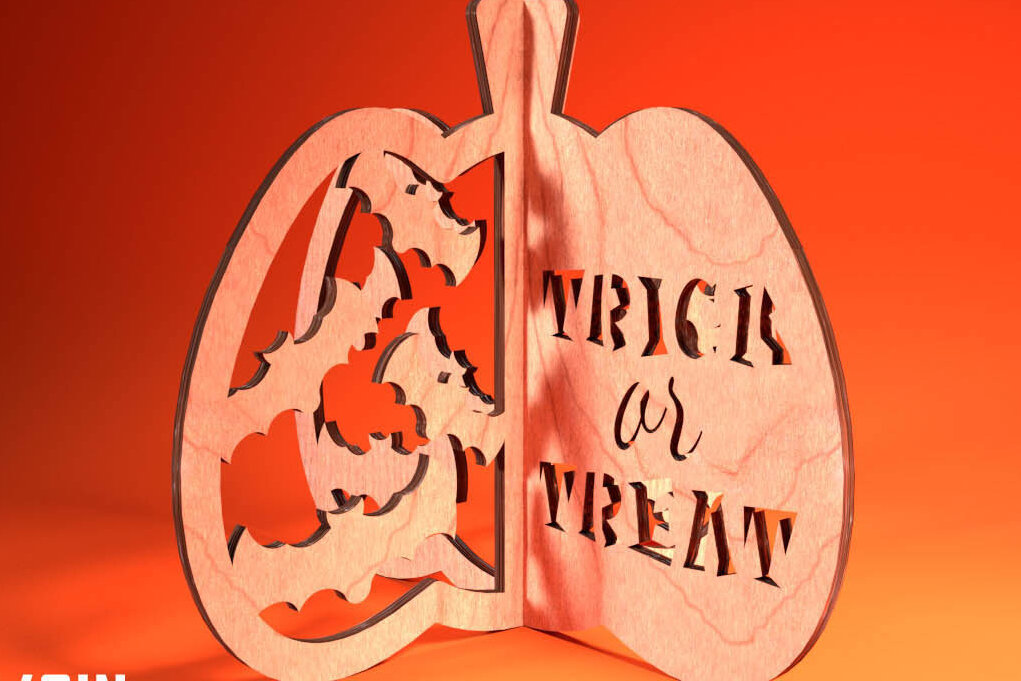 Σετ των 2 Intra απο ξύλο plywood 3mm-4mm πάχος 3D Halloween Pumpkin | Δίασταση 15x15 cm INTRAFABR-75399768