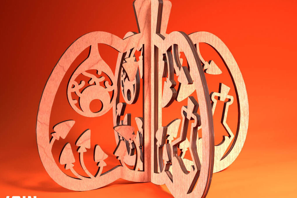 Σετ των 2 Intra απο ξύλο plywood 3mm-4mm πάχος 3D Halloween Pumpkin | Δίασταση 15x15 cm INTRAFABR-75399787