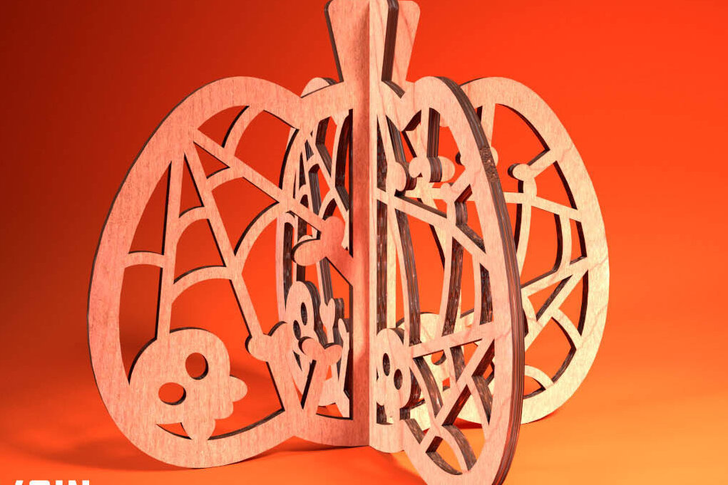 Σετ των 2 Intra απο ξύλο plywood 3mm-4mm πάχος 3D Halloween Pumpkin | Δίασταση 15x15 cm INTRAFABR-75399819