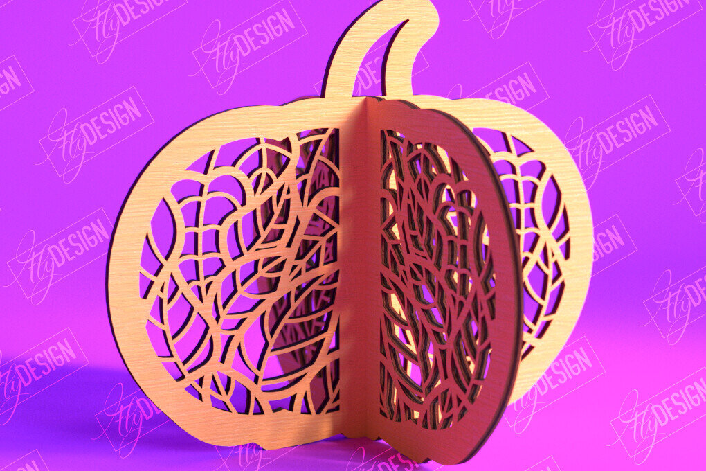 Σετ των 3 Intra απο ξύλο plywood 3mm-4mm πάχος τρισδιάστατη κολοκύθα αποκριών | Στολίδια κολοκύθας Δίασταση 8x8 cm INTRAFABR-103783084