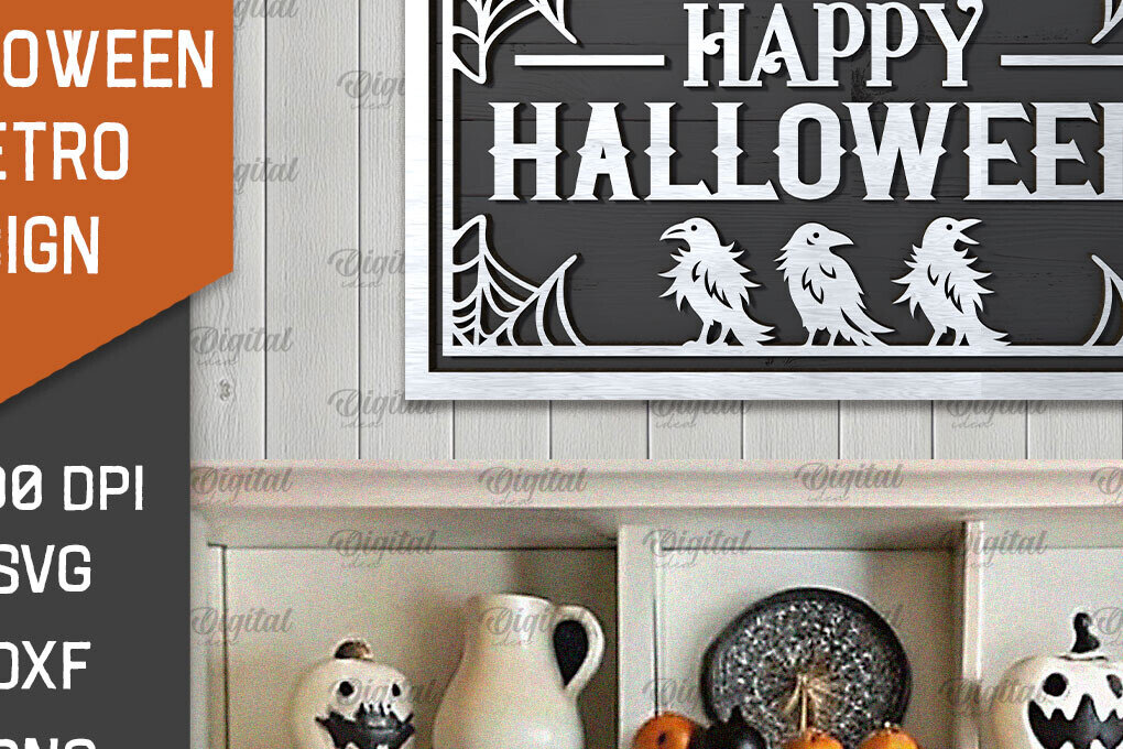 Σετ των 2 Intra απο ξύλο plywood 3mm-4mm πάχος 3D Halloween Retro Sign Cut  Δίασταση 15x15 cm INTRAFABR-105568961