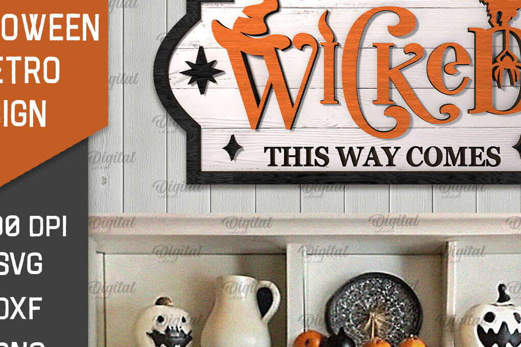 Σετ των 2 Intra απο ξύλο plywood 3mm-4mm πάχος 3D Halloween Retro Sign Cut  Δίασταση 15x15 cm INTRAFABR-105569000