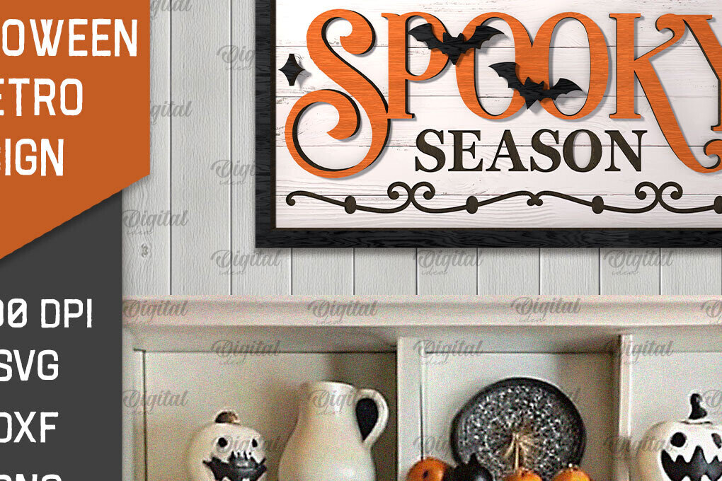 Σετ των 2 Intra απο ξύλο plywood 3mm-4mm πάχος 3D Halloween Retro Sign Cut  Δίασταση 15x15 cm INTRAFABR-105569272