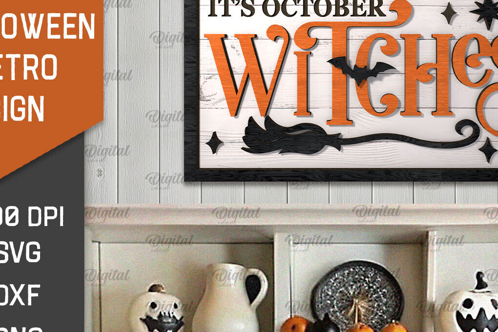 Σετ των 2 Intra απο ξύλο plywood 3mm-4mm πάχος 3D Halloween Retro Sign Cut  Δίασταση 15x15 cm INTRAFABR-105568923