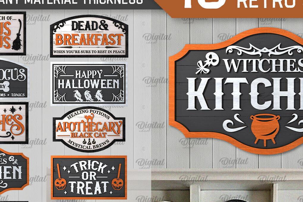 Σετ των 2 Intra απο ξύλο plywood 3mm-4mm πάχος 3D Halloween Retro Signs  Δίασταση 15x15 cm INTRAFABR-105568833