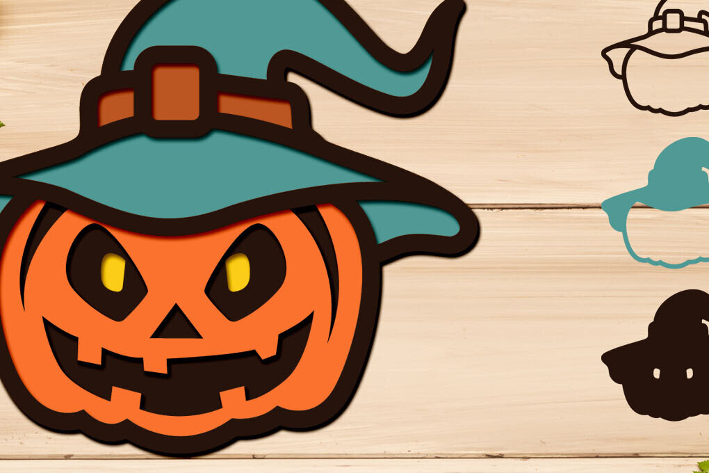 Σετ των 3 Intra απο ξύλο plywood 3mm-4mm πάχος 3D Απόκριες Scary Pumpkin Layered Δίασταση 15x15 cm INTRAFABR-105749456