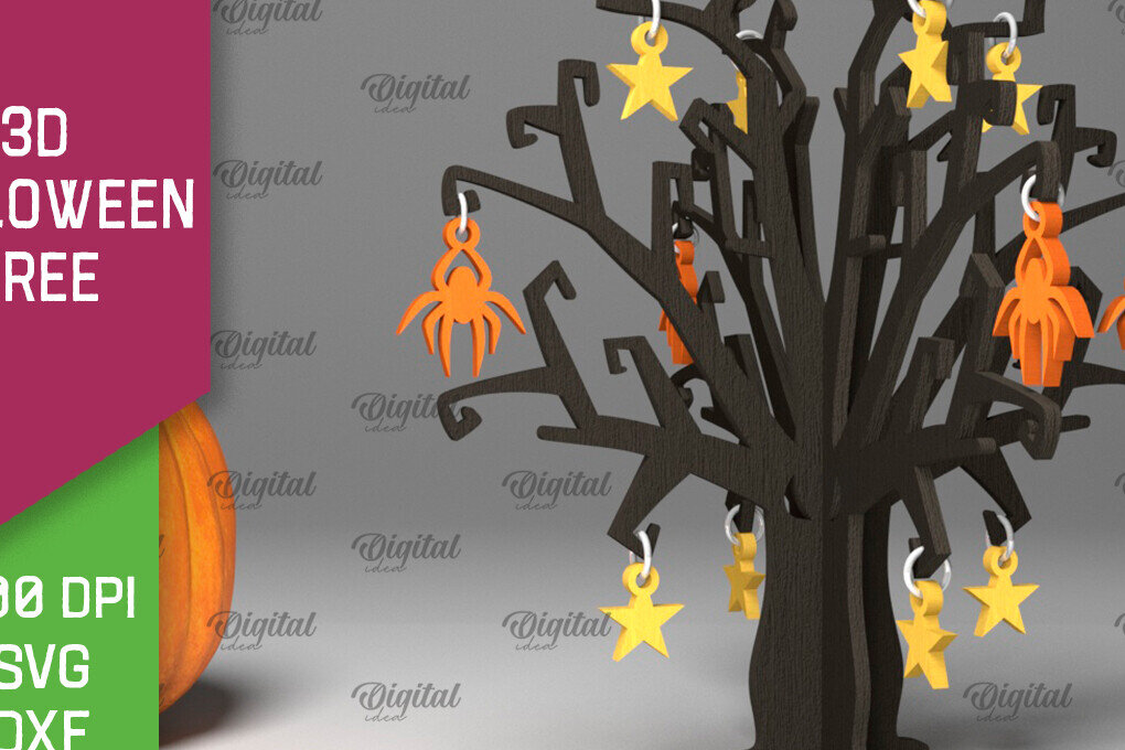 Intra απο ξύλο plywood 3mm-4mm πάχος Τρισδιάστατο σχέδιο αποκοπής με λέιζερ αποκριάτικων δέντρων Δίασταση 15x15 cm INTRAFABR-104688619