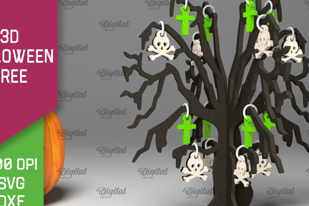 Intra απο ξύλο plywood 3mm-4mm πάχος Τρισδιάστατο σχέδιο αποκοπής με λέιζερ αποκριάτικων δέντρων Δίασταση 15x15 cm INTRAFABR-104688649