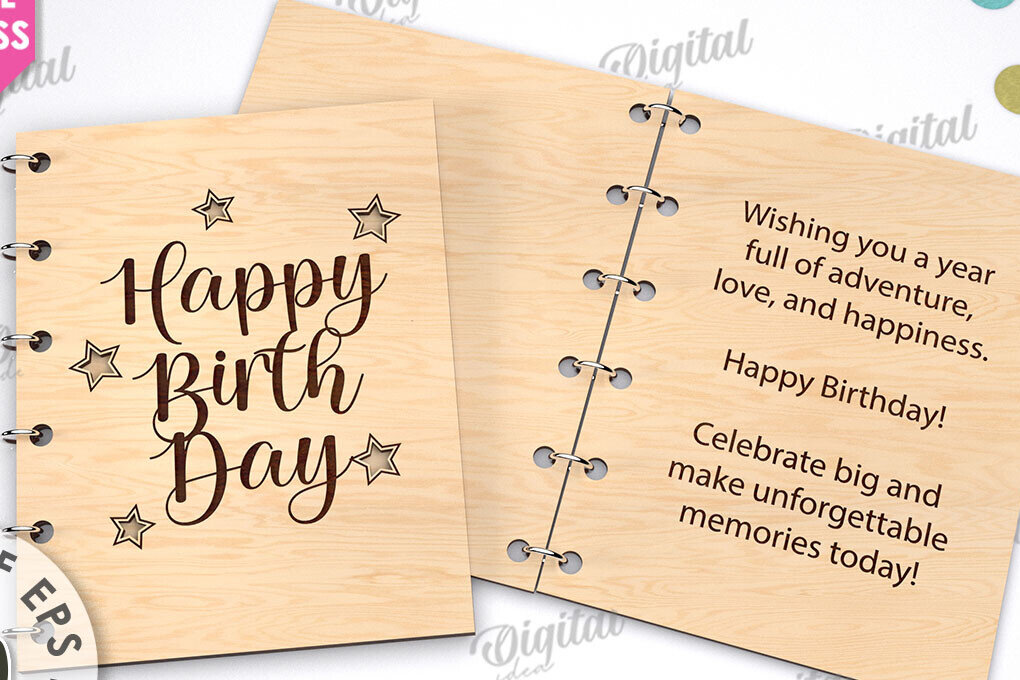 Σετ των 2 Intra απο ξύλο plywood 3mm-4mm πάχος Τρισδιάστατη Κάρτα Χρόνια Πολλά με λέιζερ Δίασταση 15x15 cm INTRAFABR-113992701