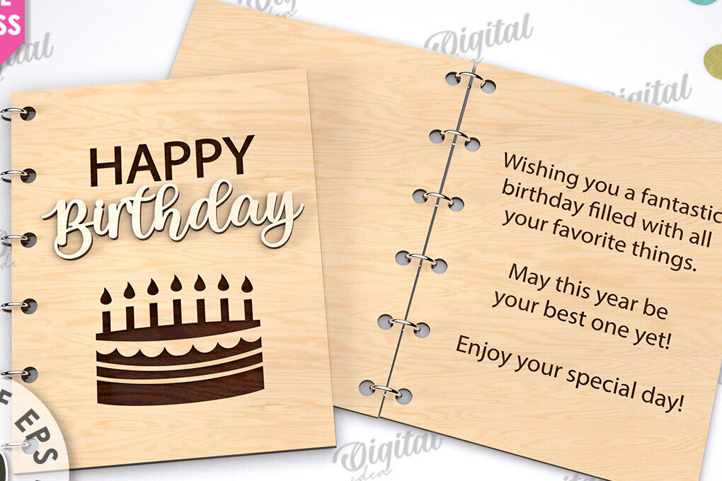 Σετ των 2 Intra απο ξύλο plywood 3mm-4mm πάχος Τρισδιάστατη Κάρτα Χρόνια Πολλά με λέιζερ Δίασταση 15x15 cm INTRAFABR-113992744