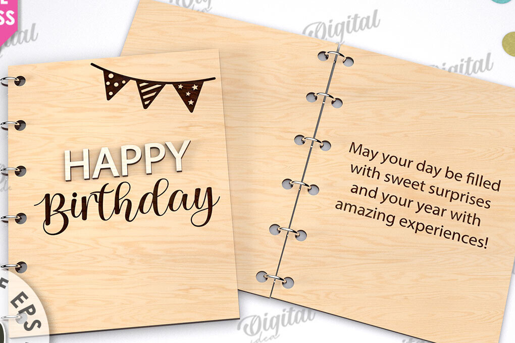 Σετ των 2 Intra απο ξύλο plywood 3mm-4mm πάχος Τρισδιάστατη Κάρτα Χρόνια Πολλά με λέιζερ Δίασταση 15x15 cm INTRAFABR-113992777