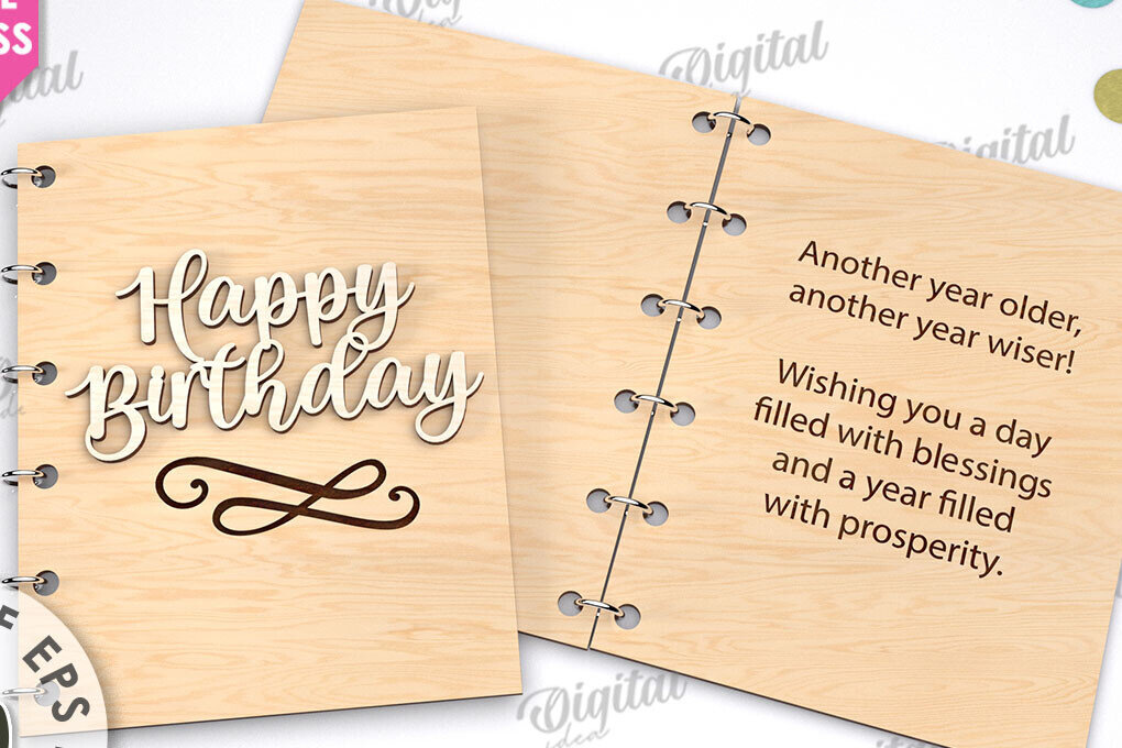 Σετ των 2 Intra απο ξύλο plywood 3mm-4mm πάχος Τρισδιάστατη Κάρτα Χρόνια Πολλά με λέιζερ Δίασταση 15x15 cm INTRAFABR-113992821