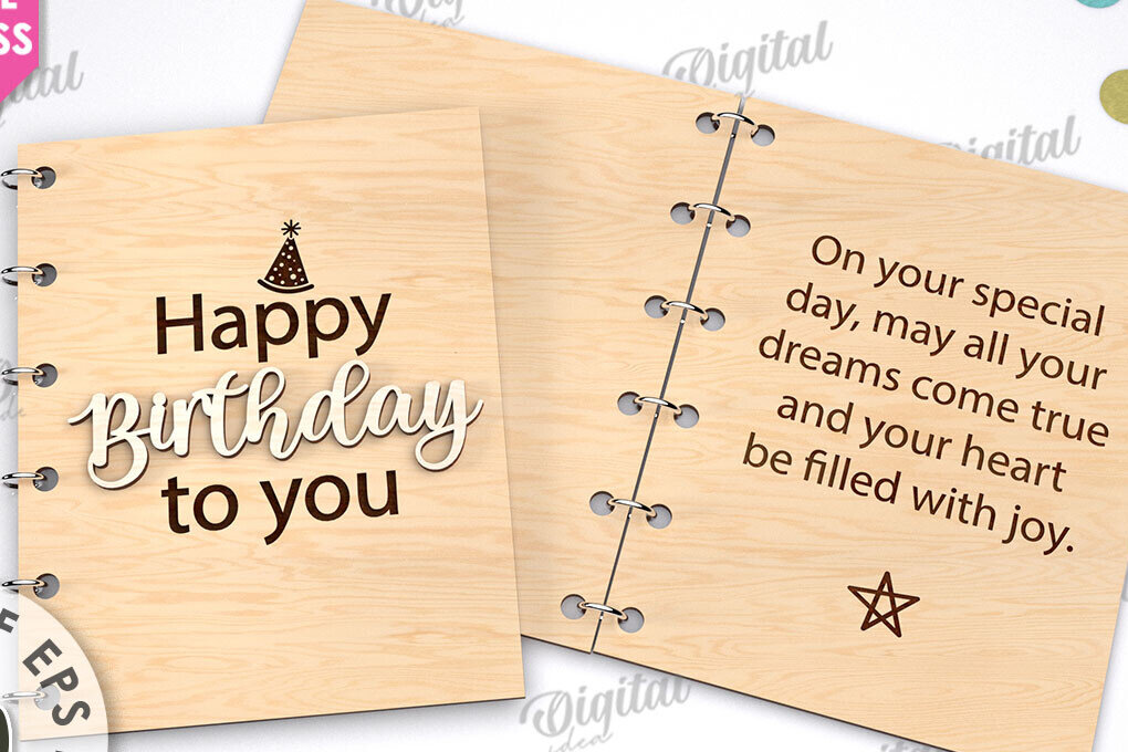 Σετ των 2 Intra απο ξύλο plywood 3mm-4mm πάχος Τρισδιάστατη Κάρτα Χρόνια Πολλά με λέιζερ Δίασταση 15x15 cm INTRAFABR-113992840