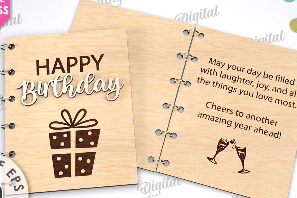 Σετ των 2 Intra απο ξύλο plywood 3mm-4mm πάχος Τρισδιάστατη Κάρτα Χρόνια Πολλά με λέιζερ Δίασταση 15x15 cm INTRAFABR-113992682