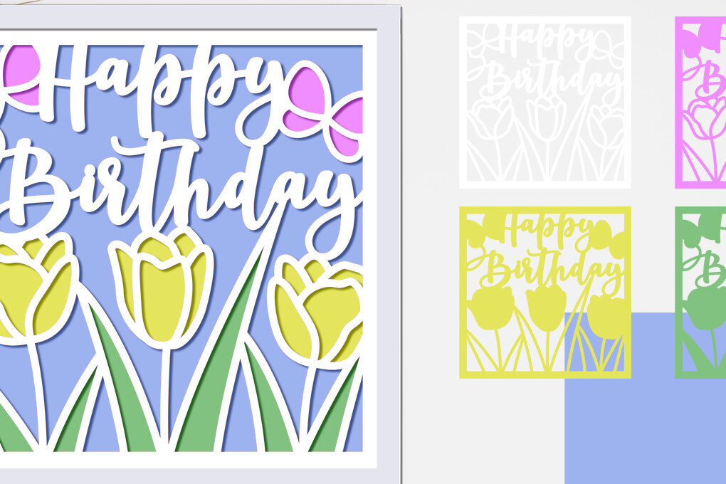 Σετ των 3 Intra απο ξύλο plywood 3mm-4mm πάχος Τρισδιάστατη κάρτα για τα γενέθλια, Shadow Box Δίασταση 8x8 cm INTRAFABR-75486315