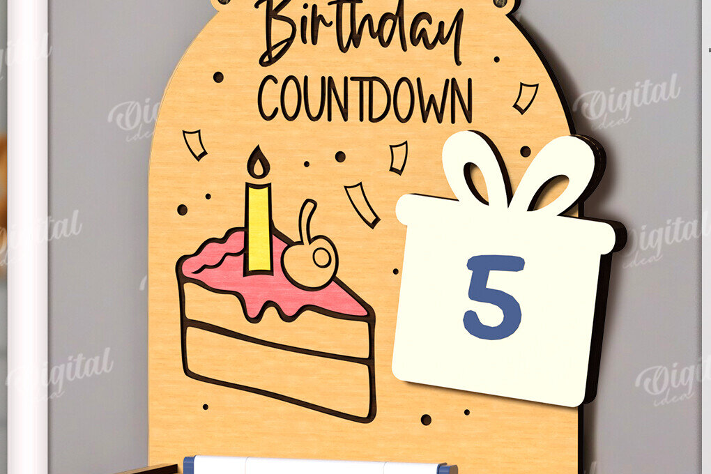 Σετ των 2 Intra απο ξύλο plywood 3mm-4mm πάχος Τρισδιάστατη περι αντίστροφη μέτρηση για τα γενέθλια Δίασταση 15x15 cm INTRAFABR-122383181