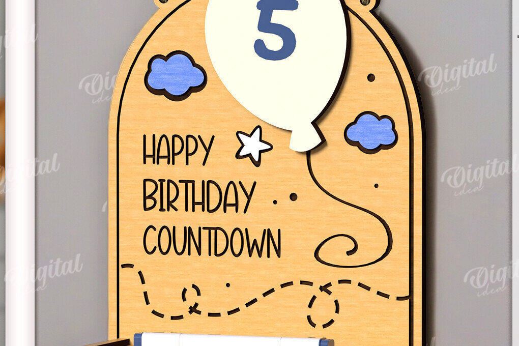 Σετ των 2 Intra απο ξύλο plywood 3mm-4mm πάχος Τρισδιάστατη περι αντίστροφη μέτρηση για τα γενέθλια Δίασταση 15x15 cm INTRAFABR-122382591