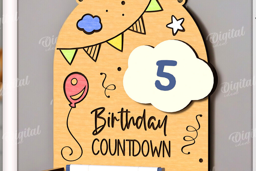 Σετ των 2 Intra απο ξύλο plywood 3mm-4mm πάχος Τρισδιάστατη περι αντίστροφη μέτρηση για τα γενέθλια Δίασταση 15x15 cm INTRAFABR-122382723