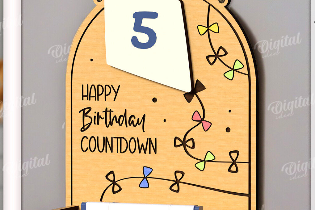 Σετ των 2 Intra απο ξύλο plywood 3mm-4mm πάχος Τρισδιάστατη περι αντίστροφη μέτρηση για τα γενέθλια Δίασταση 15x15 cm INTRAFABR-122382769