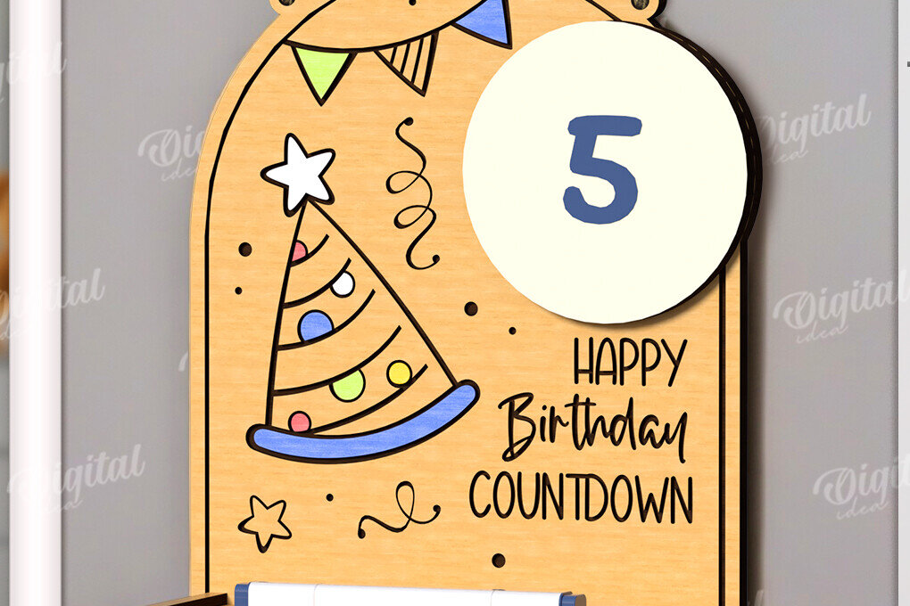 Σετ των 2 Intra απο ξύλο plywood 3mm-4mm πάχος Τρισδιάστατη περι αντίστροφη μέτρηση για τα γενέθλια Δίασταση 15x15 cm INTRAFABR-122382839