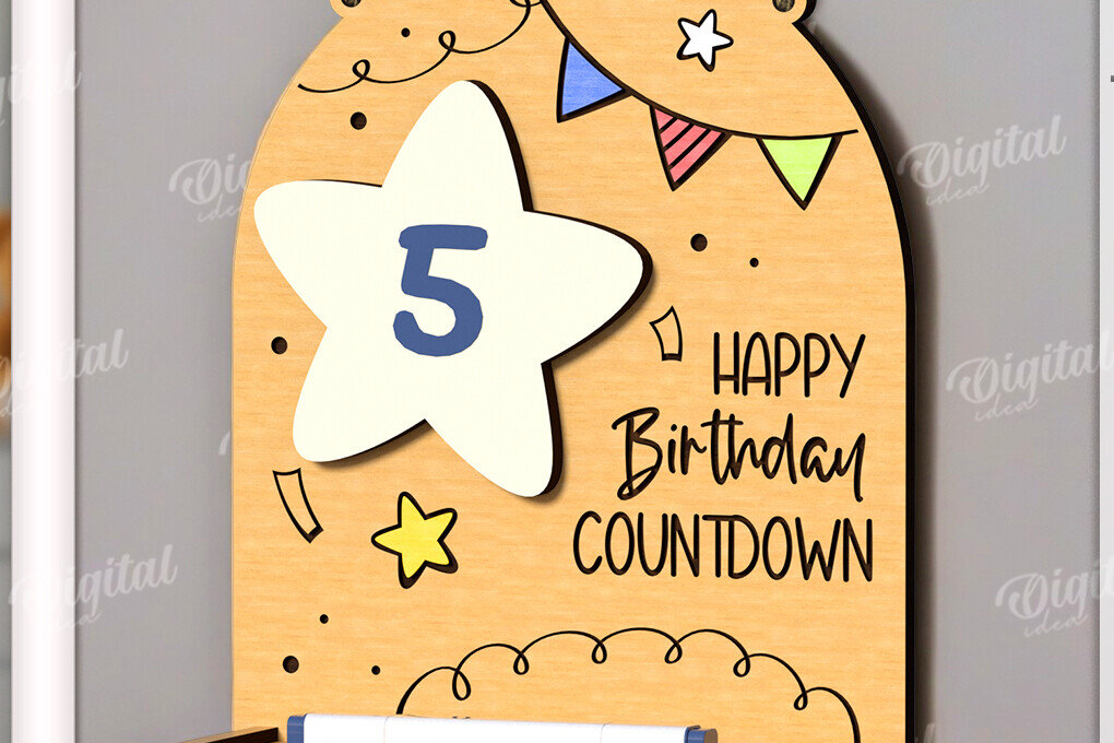 Σετ των 2 Intra απο ξύλο plywood 3mm-4mm πάχος Τρισδιάστατη περι αντίστροφη μέτρηση για τα γενέθλια Δίασταση 15x15 cm INTRAFABR-122382889