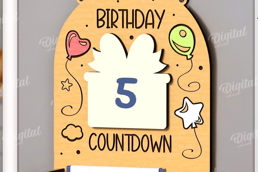 Σετ των 2 Intra απο ξύλο plywood 3mm-4mm πάχος Τρισδιάστατη περι αντίστροφη μέτρηση για τα γενέθλια Δίασταση 15x15 cm INTRAFABR-122382478