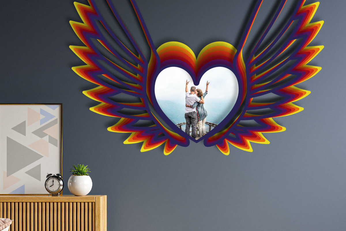 Intra απο ξύλο plywood 3mm-4mm πάχος Κορνίζα 3D Heart Angel Wings Δίασταση 20x30 cm INTRAFABR-25168668