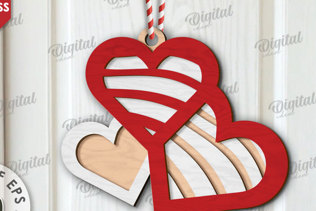 Σετ των 3 Intra απο ξύλο plywood 3mm-4mm πάχος τρισδιάστατη πινακίδα πόρτας σε σχήμα καρδιάς Δίασταση 15x15 cm INTRAFABR-111672858