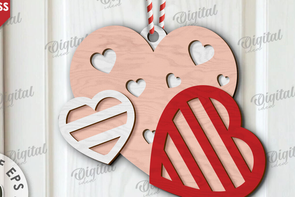 Σετ των 2 Intra απο ξύλο plywood 3mm-4mm πάχος τρισδιάστατη πινακίδα πόρτας σε σχήμα καρδιάς Δίασταση 15x15 cm INTRAFABR-111672982