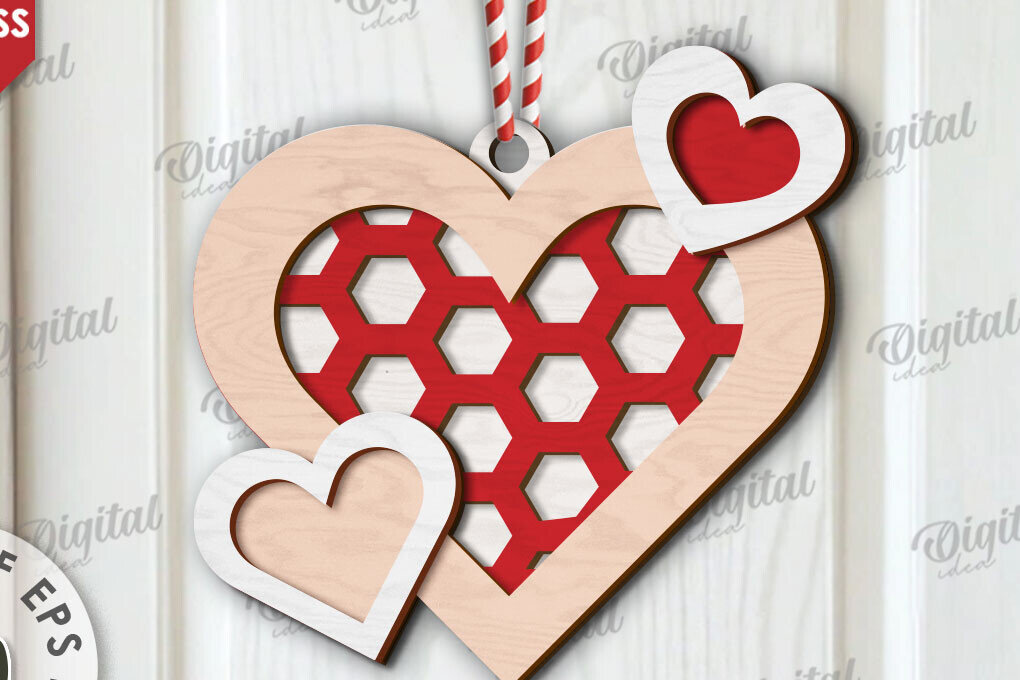 Σετ των 2 Intra απο ξύλο plywood 3mm-4mm πάχος τρισδιάστατη πινακίδα πόρτας σε σχήμα καρδιάς Δίασταση 15x15 cm INTRAFABR-111672792