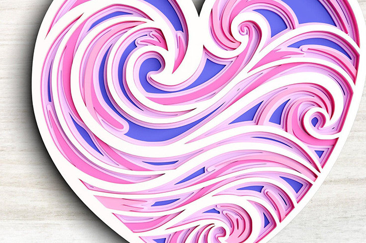 Σετ των 2 Intra απο ξύλο plywood 3mm-4mm πάχος 3D Heart 6 Layer - Ocean Δίασταση 30x30 cm INTRAFABR-101189451