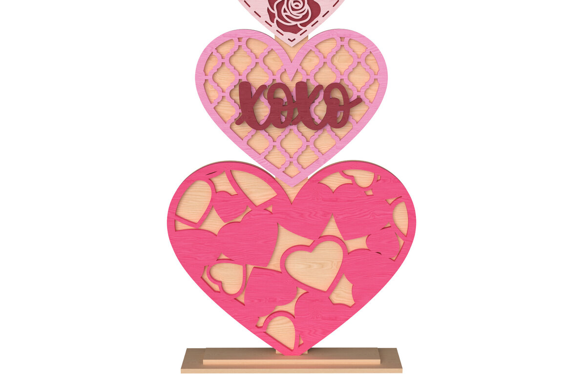 Σετ των 2 Intra απο ξύλο plywood 3mm-4mm πάχος 3D Heart Tower XOXO Διακόσμηση Αγίου Βαλεντίνου Δίασταση 15x15 cm INTRAFABR-111651698