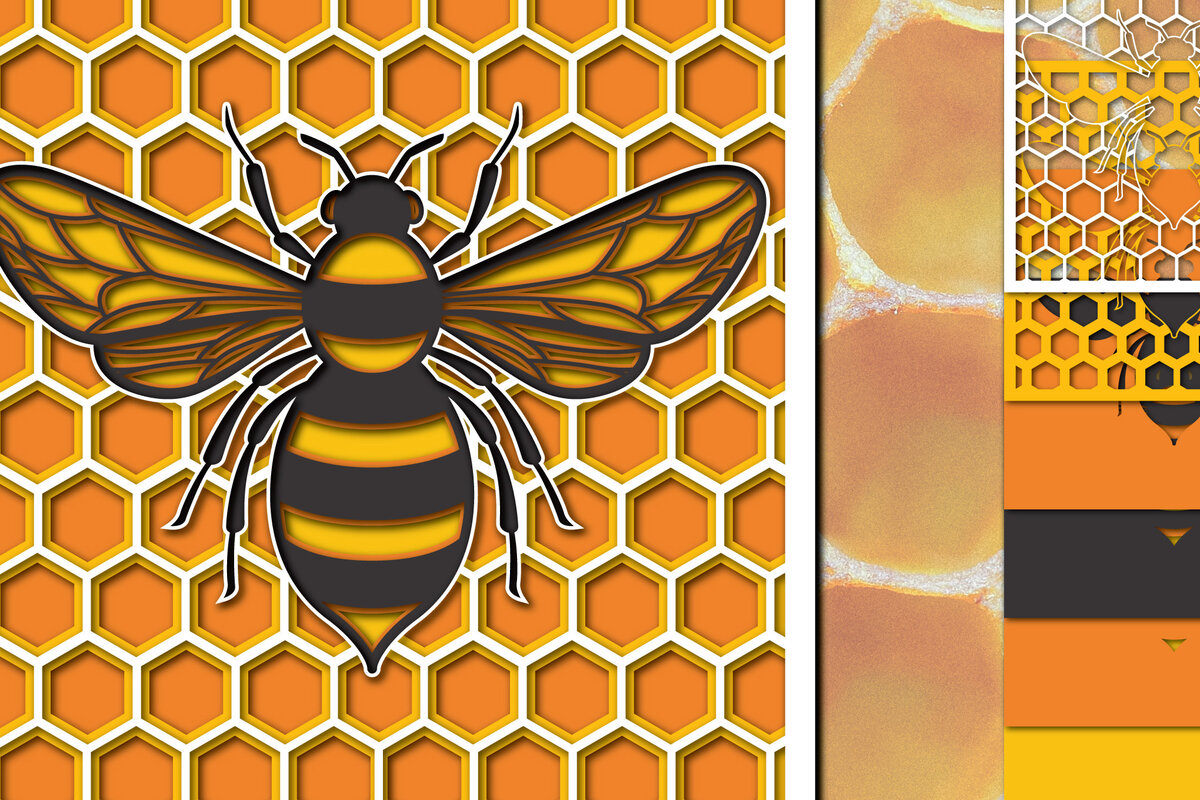 Σετ των 2 Intra απο ξύλο plywood 3mm-4mm πάχος Τρισδιάστατο με κομμένο χαρτί Honey Bee Δίασταση 1200x1200 cm INTRAFABR-30144279