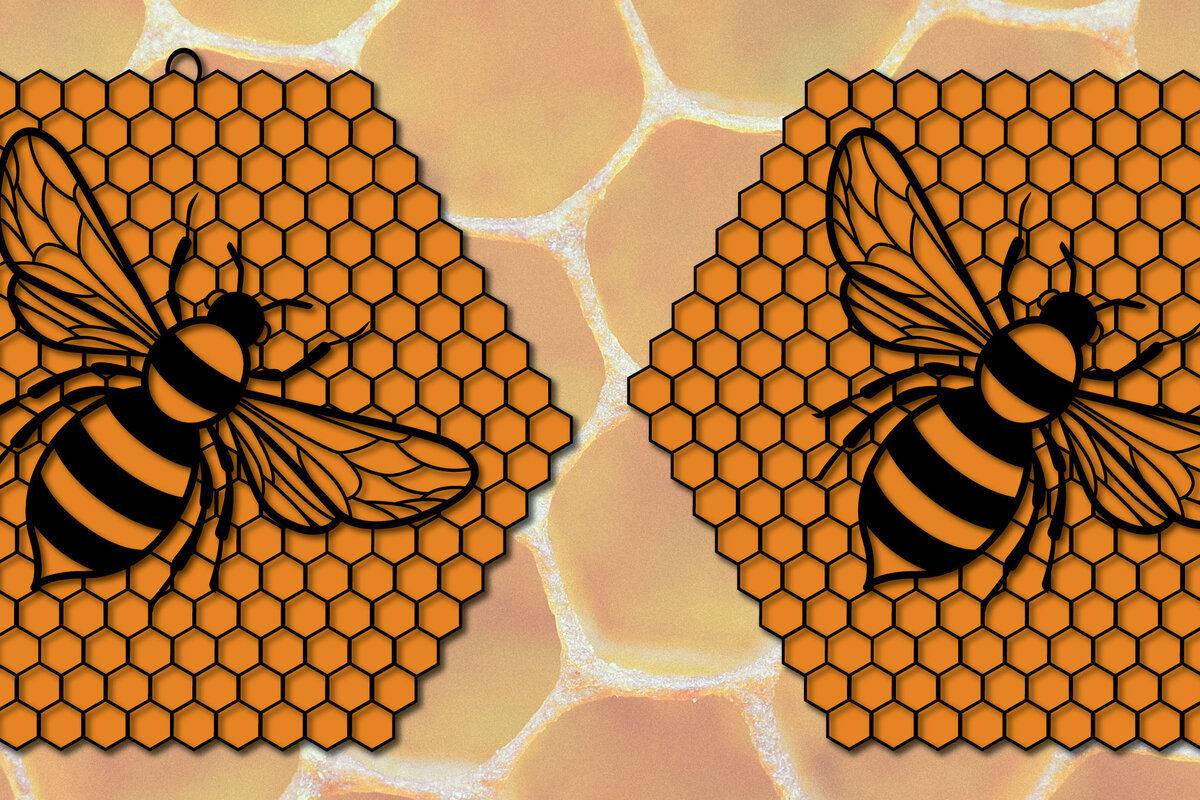 Σετ των 2 Intra απο ξύλο plywood 3mm-4mm πάχος Τρισδιάστατο με κομμένο χαρτί Honey Bee Δίασταση 1200x1200 cm INTRAFABR-30162453