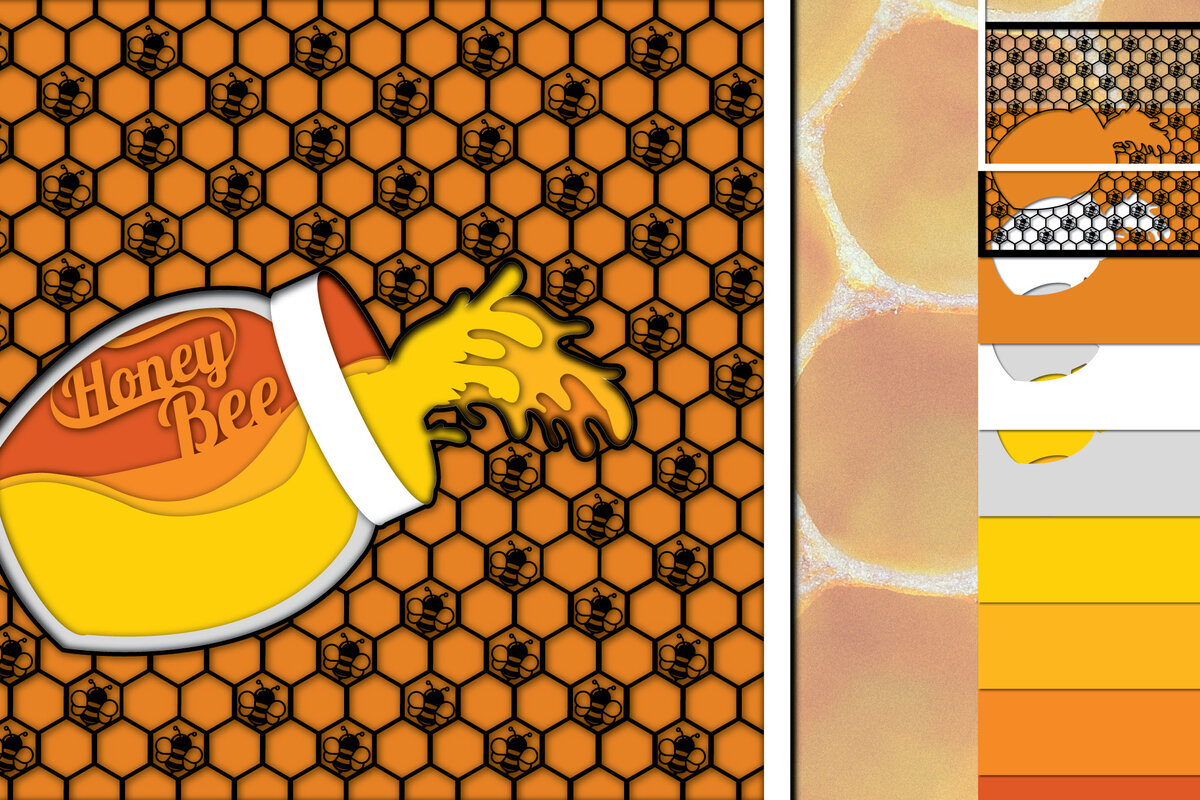 Σετ των 3 Intra απο ξύλο plywood 3mm-4mm πάχος Τρισδιάστατο με κομμένο χαρτί Honey Bee Δίασταση 1200x1200 cm INTRAFABR-30240718