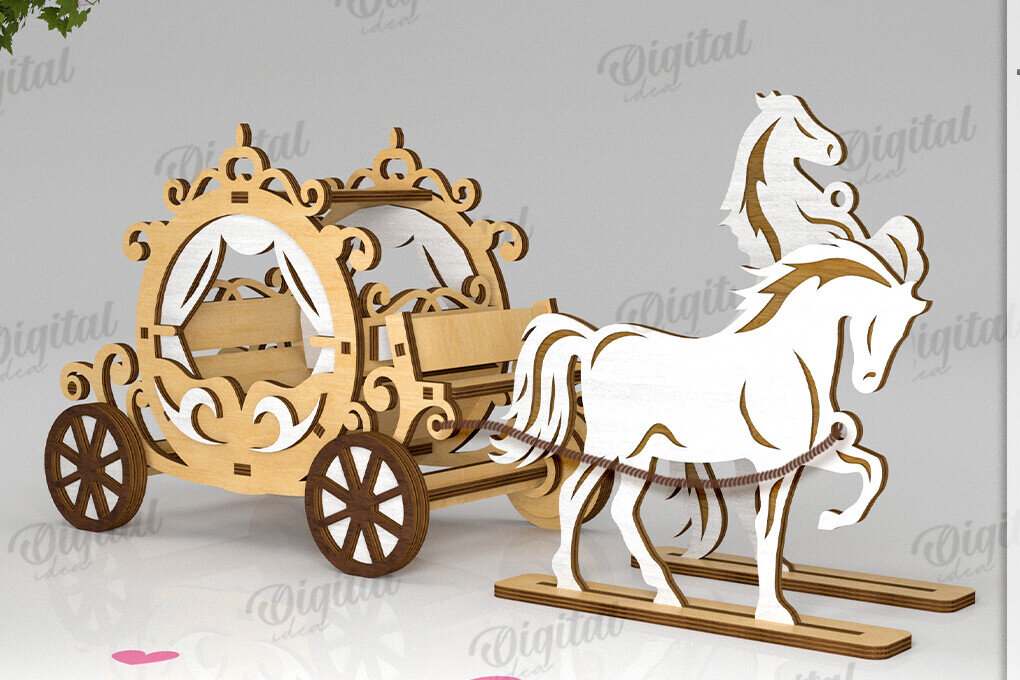 Intra απο ξύλο plywood 3mm-4mm πάχος Τρισδιάστατη άμαξα με λέιζερ Δίασταση 30x20 cm INTRAFABR-119614266