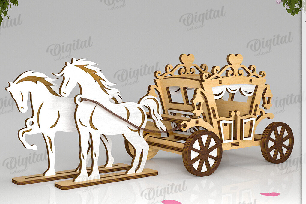 Intra απο ξύλο plywood 3mm-4mm πάχος Τρισδιάστατη άμαξα με λέιζερ Δίασταση 30x20 cm INTRAFABR-119614306