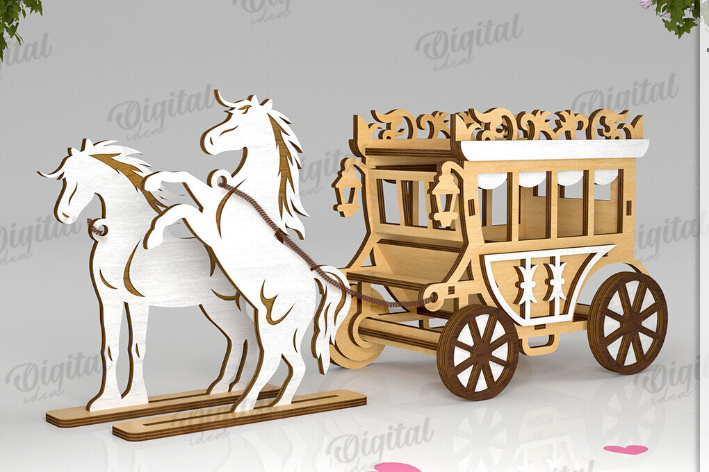 Σετ των 2 Intra απο ξύλο plywood 3mm-4mm πάχος Τρισδιάστατη άμαξα με λέιζερ Δίασταση 30x20 cm INTRAFABR-119614468