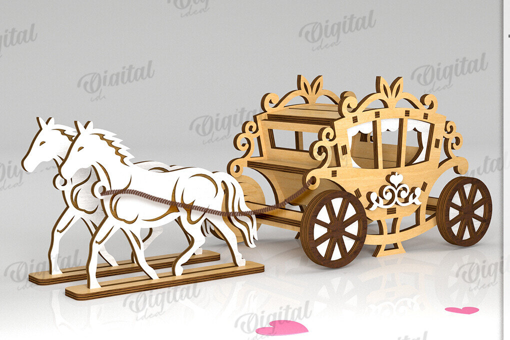 Intra απο ξύλο plywood 3mm-4mm πάχος Τρισδιάστατη άμαξα με λέιζερ Δίασταση 30x20 cm INTRAFABR-119614250